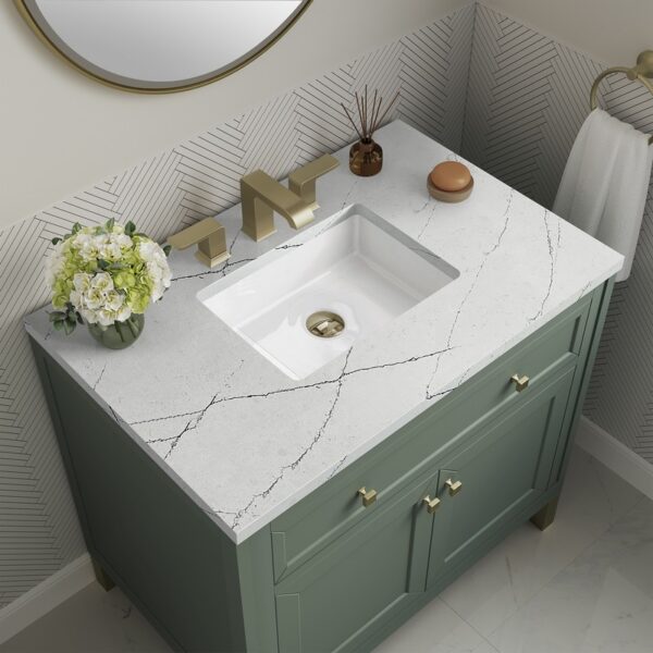 James Martin 305-V36-SC-3ENC Chicago 36 Inch Smokey Celadon Single Sink Vanity with 3 cm Ethereal Noctis Top