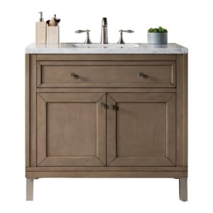 James Martin 305-V36-WWW-3AF Chicago 36 Inch Whitewashed Walnut Single Vanity with 3 cm Arctic Fall Solid Surface Top