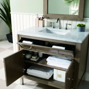 James Martin 305-V36-WWW-3CAR Chicago 36 Inch Whitewashed Walnut Single Vanity with 3 cm Carrara Marble Top