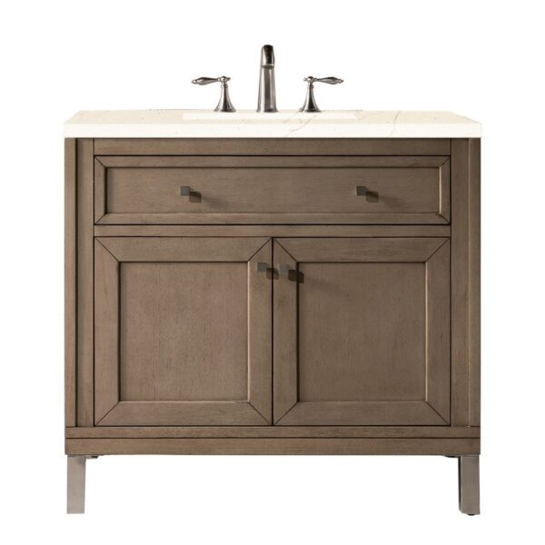 James Martin 305-V36-WWW-3EMR Chicago 36 Inch Single Vanity Whitewashed Walnut with 3 CM Eternal Marfil Quartz Top