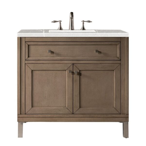 James Martin 305-V36-WWW-3ESR Chicago 36 Inch Single Vanity Whitewashed Walnut with 3 CM Eternal Serena Quartz Top