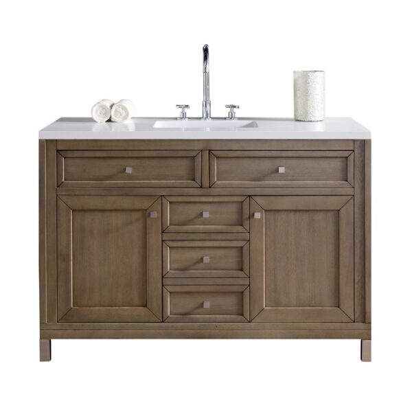 James Martin 305-V48-3WZ Chicago 48 Inch Single Vanity with 3cm White Zeus Quartz Top