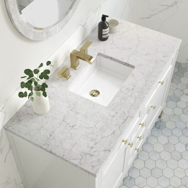 James Martin 305-V48-GW-3EJP Chicago 48 Inch Glossy White Single Sink Vanity with 3 cm Eternal Jasmine Pearl Top