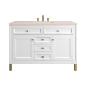 James Martin 305-V48-GW-3EMR Chicago 48 Inch Glossy White Single Sink Vanity with 3 cm Eternal Marfil Top