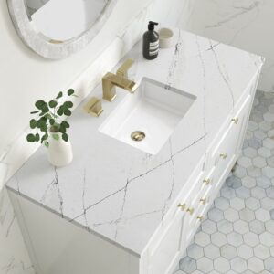 James Martin 305-V48-GW-3ENC Chicago 48 Inch Glossy White Single Sink Vanity with 3 cm Ethereal Noctis Top