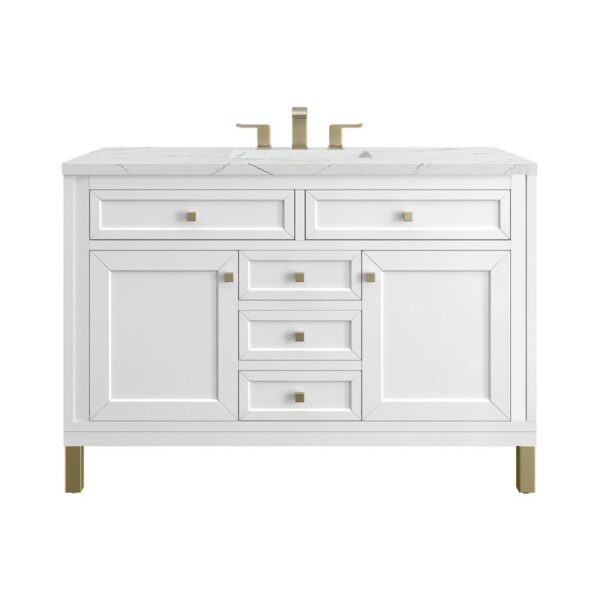 James Martin 305-V48-GW-3ENC Chicago 48 Inch Glossy White Single Sink Vanity with 3 cm Ethereal Noctis Top