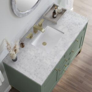 James Martin 305-V48-SC-3CAR Chicago 48 Inch Smokey Celadon Single Sink Vanity with 3 cm Carrara Marble Top