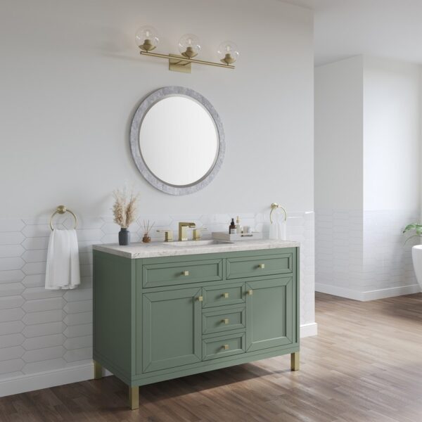 James Martin 305-V48-SC-3EJP Chicago 48 Inch Smokey Celadon Single Sink Vanity with 3 cm Eternal Jasmine Pearl Top