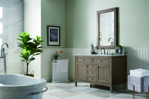 James Martin 305-V48-WWW-3CAR Chicago 48 Inch Whitewashed Walnut Single Vanity with 3 cm Carrara Marble Top