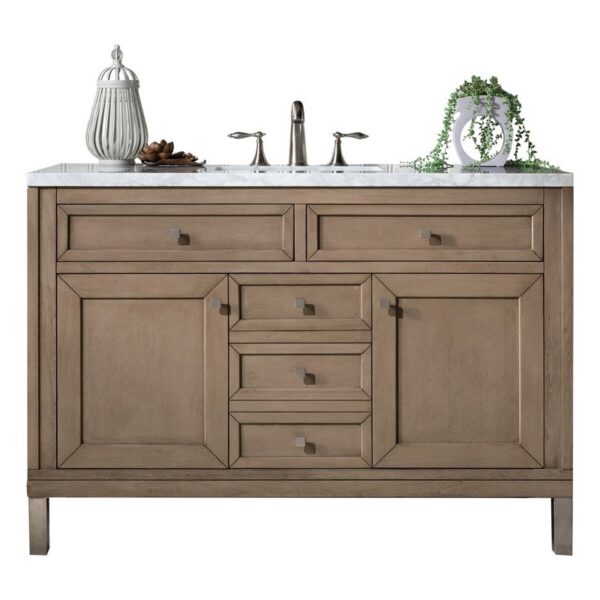 James Martin 305-V48-WWW-3AF Chicago 48 Inch Whitewashed Walnut Single Vanity with 3 cm Arctic Fall Solid Surface Top