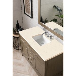 James Martin 305-V48-WWW-3EMR Chicago 48 Inch Single Vanity Whitewashed Walnut with 3 CM Eternal Marfil Quartz Top