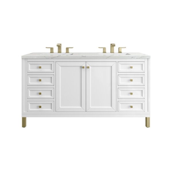 James Martin 305-V60D-GW-3ENC Chicago 60 Inch Glossy White Double Sink Vanity with 3 cm Ethereal Noctis Top