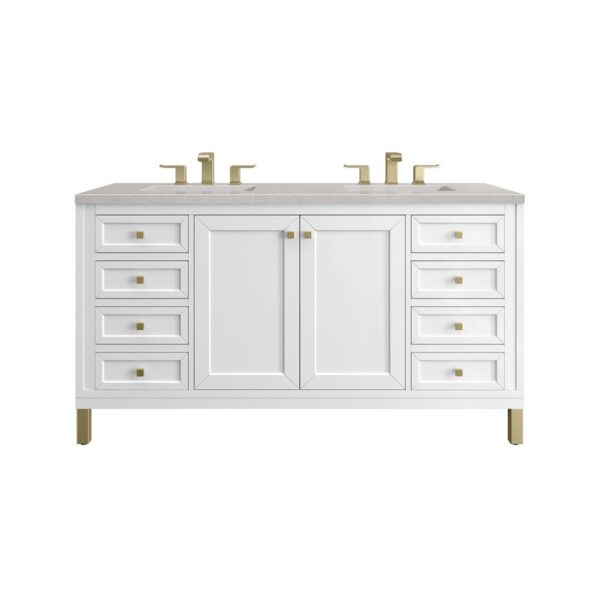 James Martin 305-V60D-GW-3ESR Chicago 60 Inch Glossy White Double Sink Vanity with 3 cm Eternal Serena Top