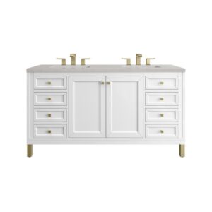 James Martin 305-V60D-GW-3ESR Chicago 60 Inch Glossy White Double Sink Vanity with 3 cm Eternal Serena Top