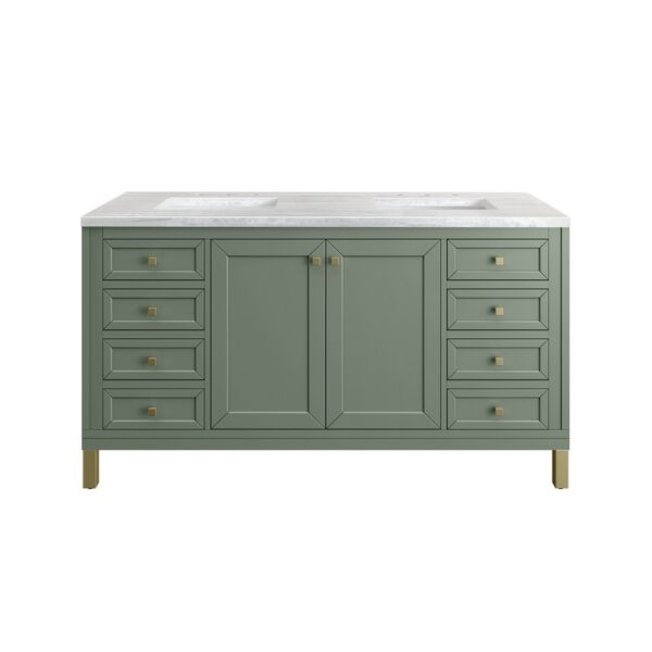 James Martin 305-V60D-SC-3AF Chicago 60 Inch Smokey Celadon Double Sink Vanity with 3 cm Arctic Fall Top