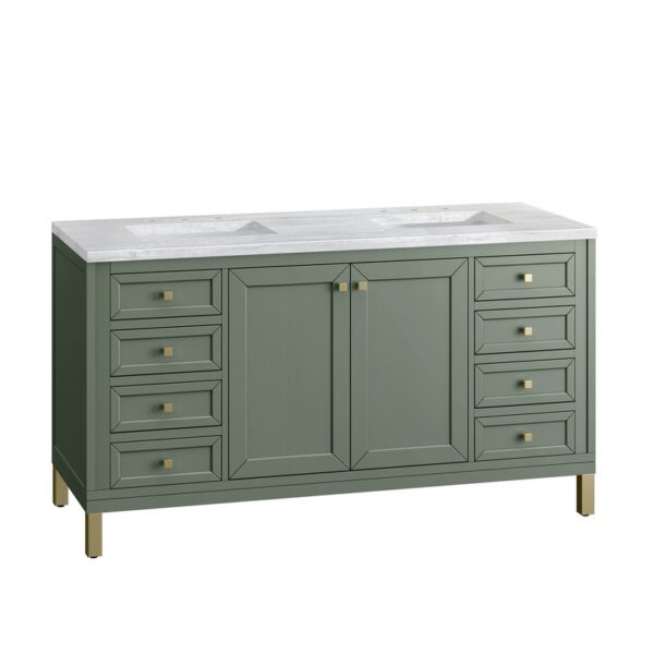 James Martin 305-V60D-SC-3AF Chicago 60 Inch Smokey Celadon Double Sink Vanity with 3 cm Arctic Fall Top