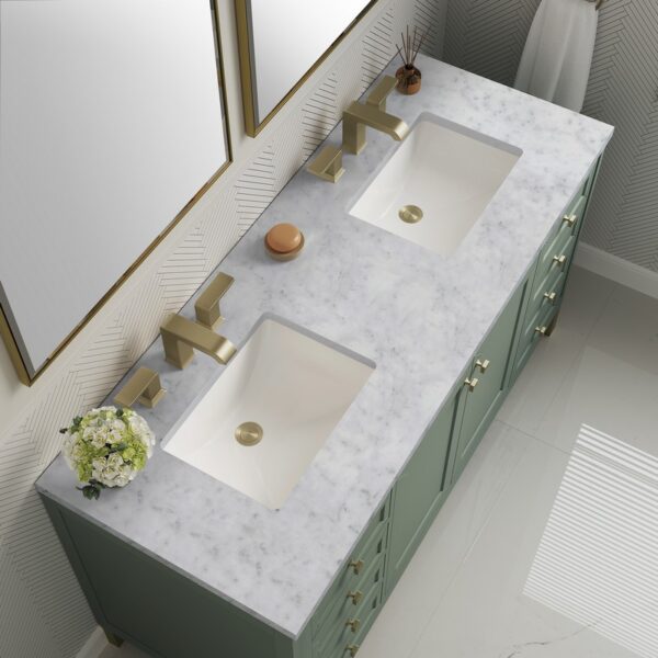 James Martin 305-V60D-SC-3CAR Chicago 60 Inch Smokey Celadon Double Sink Vanity with 3 cm Carrara Marble Top