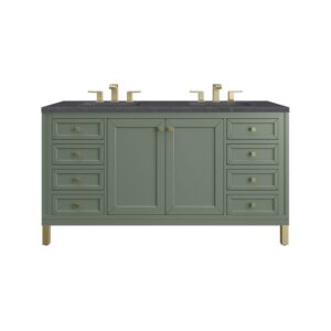 James Martin 305-V60D-SC-3CSP Chicago 60 Inch Smokey Celadon Double Sink Vanity with 3 cm Charcoal Soapstone Top