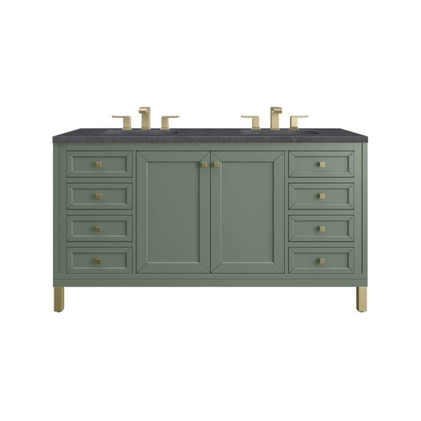 James Martin 305-V60D-SC-3CSP Chicago 60 Inch Smokey Celadon Double Sink Vanity with 3 cm Charcoal Soapstone Top