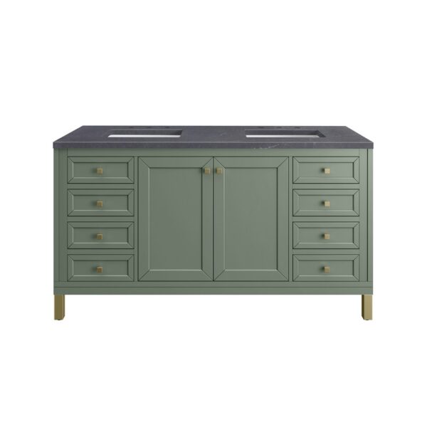 James Martin 305-V60D-SC-3CSP Chicago 60 Inch Smokey Celadon Double Sink Vanity with 3 cm Charcoal Soapstone Top