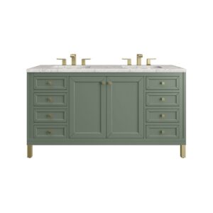 James Martin 305-V60D-SC-3EJP Chicago 60 Inch Smokey Celadon Double Sink Vanity with 3 cm Eternal Jasmine Pearl Top