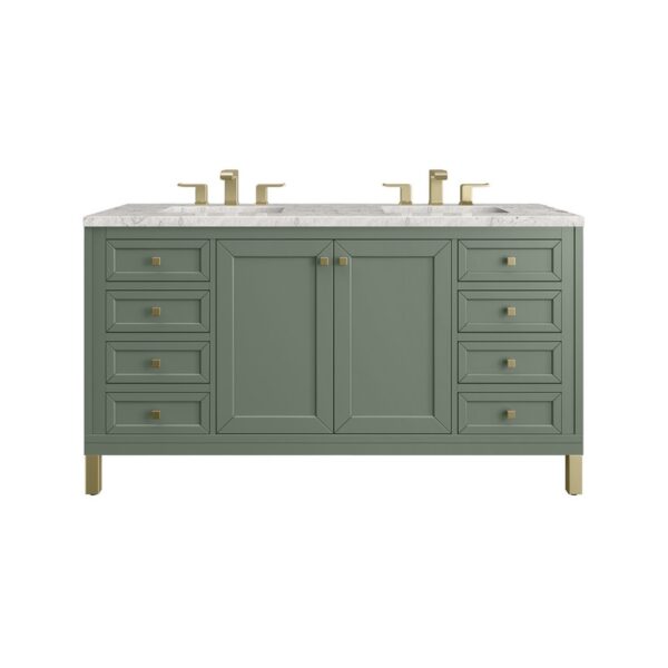 James Martin 305-V60D-SC-3EJP Chicago 60 Inch Smokey Celadon Double Sink Vanity with 3 cm Eternal Jasmine Pearl Top