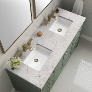 James Martin 305-V60D-SC-3EJP Chicago 60 Inch Smokey Celadon Double Sink Vanity with 3 cm Eternal Jasmine Pearl Top