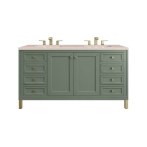 James Martin 305-V60D-SC-3EMR Chicago 60 Inch Smokey Celadon Double Sink Vanity with 3 cm Eternal Marfil Top