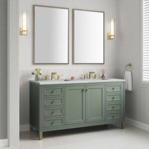 James Martin 305-V60D-SC-3ENC Chicago 60 Inch Smokey Celadon Double Sink Vanity with 3 cm Ethereal Noctis Top