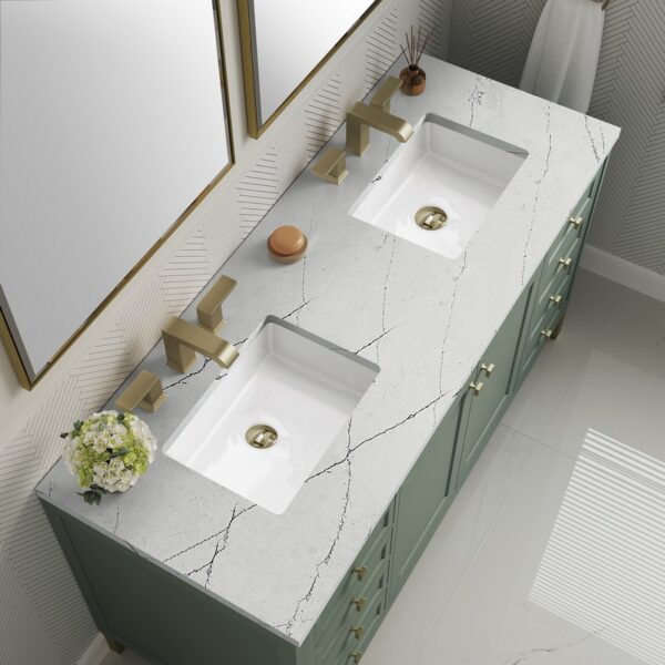 James Martin 305-V60D-SC-3ENC Chicago 60 Inch Smokey Celadon Double Sink Vanity with 3 cm Ethereal Noctis Top