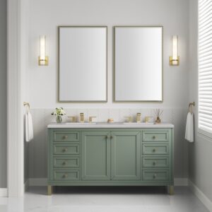 James Martin 305-V60D-SC-3ESR Chicago 60 Inch Smokey Celadon Double Sink Vanity with 3 cm Eternal Serena Top