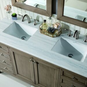 James Martin 305-V60D-WWW-3AF Chicago 60 Inch Whitewashed Walnut Double Vanity with 3 cm Arctic Fall Solid Surface Top