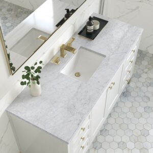 James Martin 305-V60S-GW-3CAR Chicago 60 Inch Glossy White Single Sink Vanity with 3 cm Carrara Marble Top