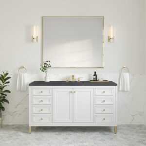 James Martin 305-V60S-GW-3CSP Chicago 60 Inch Glossy White Single Sink Vanity with 3 cm Charcoal Soapstone Top