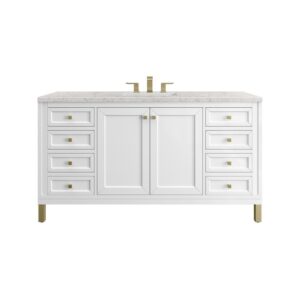 James Martin 305-V60S-GW-3EJP Chicago 60 Inch Glossy White Single Sink Vanity with 3 cm Eternal Jasmine Pearl Top