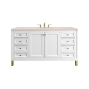 James Martin 305-V60S-GW-3EMR Chicago 60 Inch Glossy White Single Sink Vanity with 3 cm Eternal Marfil Top