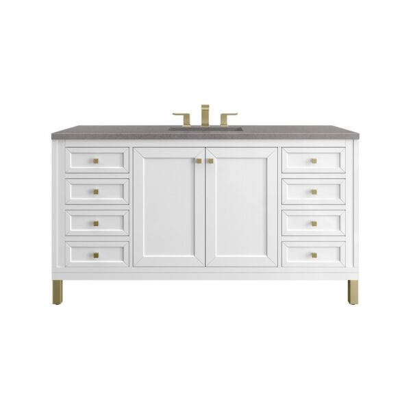 James Martin 305-V60S-GW-3GEX Chicago 60 Inch Glossy White Single Sink Vanity with 3 cm Grey Expo Top