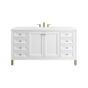 James Martin 305-V60S-3WZ Chicago 60 Inch Single Vanity with 3cm White Zeus Quartz Top