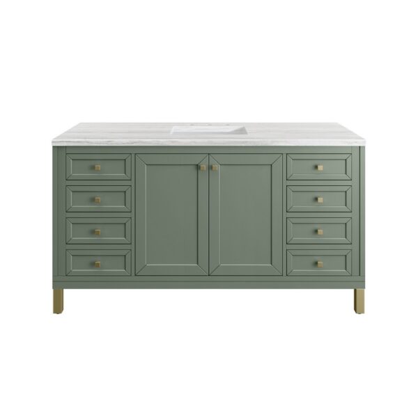 James Martin 305-V60S-SC-3AF Chicago 60 Inch Smokey Celadon Single Sink Vanity with 3 cm Arctic Fall Top