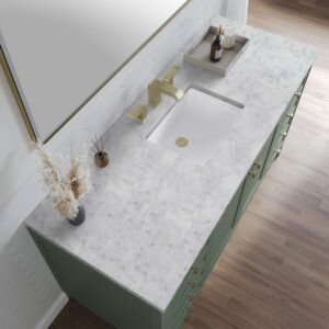 James Martin 305-V60S-SC-3CAR Chicago 60 Inch Smokey Celadon Single Sink Vanity with 3 cm Carrara Marble Top