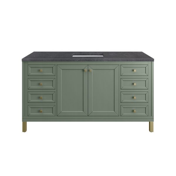 James Martin 305-V60S-SC-3CSP Chicago 60 Inch Smokey Celadon Single Sink Vanity with 3 cm Charcoal Soapstone Top