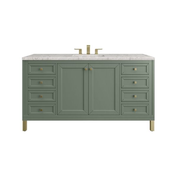 James Martin 305-V60S-SC-3EJP Chicago 60 Inch Smokey Celadon Single Sink Vanity with 3 cm Eternal Jasmine Pearl Top