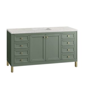 James Martin 305-V60S-SC-3EJP Chicago 60 Inch Smokey Celadon Single Sink Vanity with 3 cm Eternal Jasmine Pearl Top