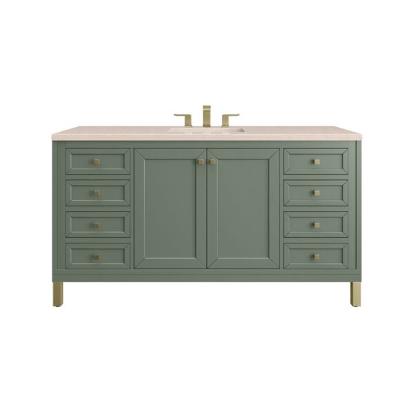 James Martin 305-V60S-SC-3EMR Chicago 60 Inch Smokey Celadon Single Sink Vanity with 3 cm Eternal Marfil Top