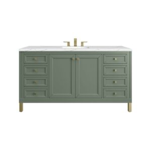 James Martin 305-V60S-SC-3ENC Chicago 60 Inch Smokey Celadon Single Sink Vanity with 3 cm Ethereal Noctis Top