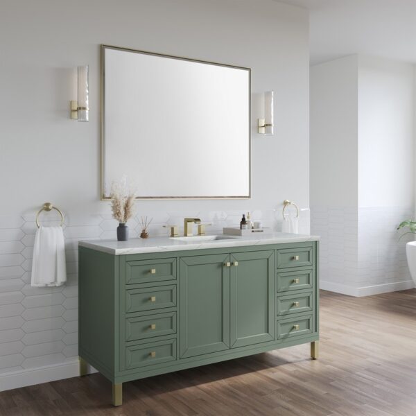 James Martin 305-V60S-SC-3ENC Chicago 60 Inch Smokey Celadon Single Sink Vanity with 3 cm Ethereal Noctis Top