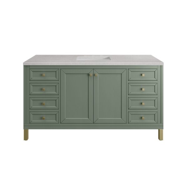 James Martin 305-V60S-SC-3ESR Chicago 60 Inch Smokey Celadon Single Sink Vanity with 3 cm Eternal Serena Top