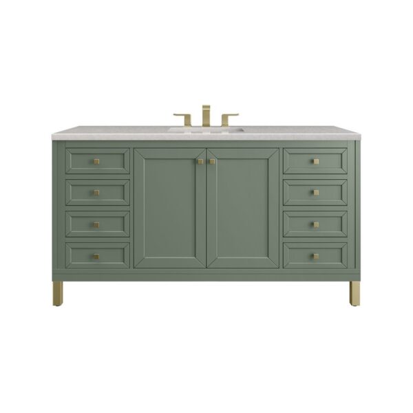 James Martin 305-V60S-SC-3ESR Chicago 60 Inch Smokey Celadon Single Sink Vanity with 3 cm Eternal Serena Top