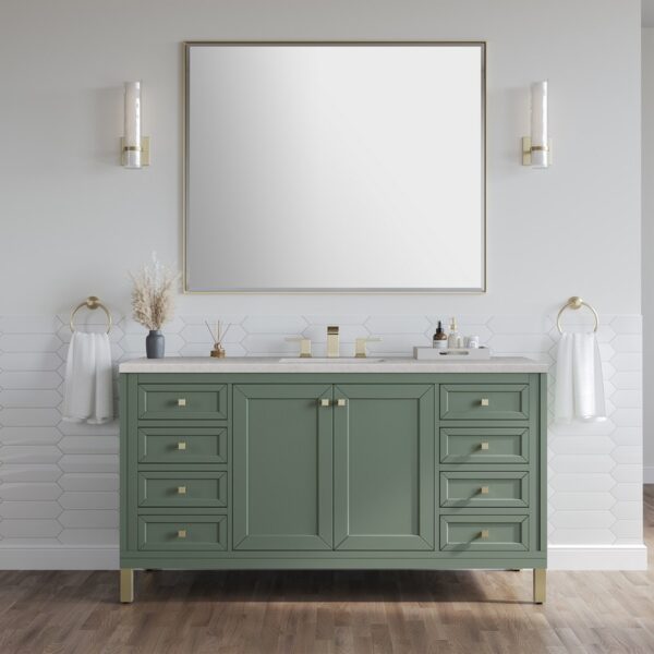 James Martin 305-V60S-SC-3ESR Chicago 60 Inch Smokey Celadon Single Sink Vanity with 3 cm Eternal Serena Top