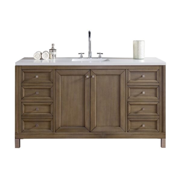 James Martin 305-V60S-3WZ Chicago 60 Inch Single Vanity with 3cm White Zeus Quartz Top